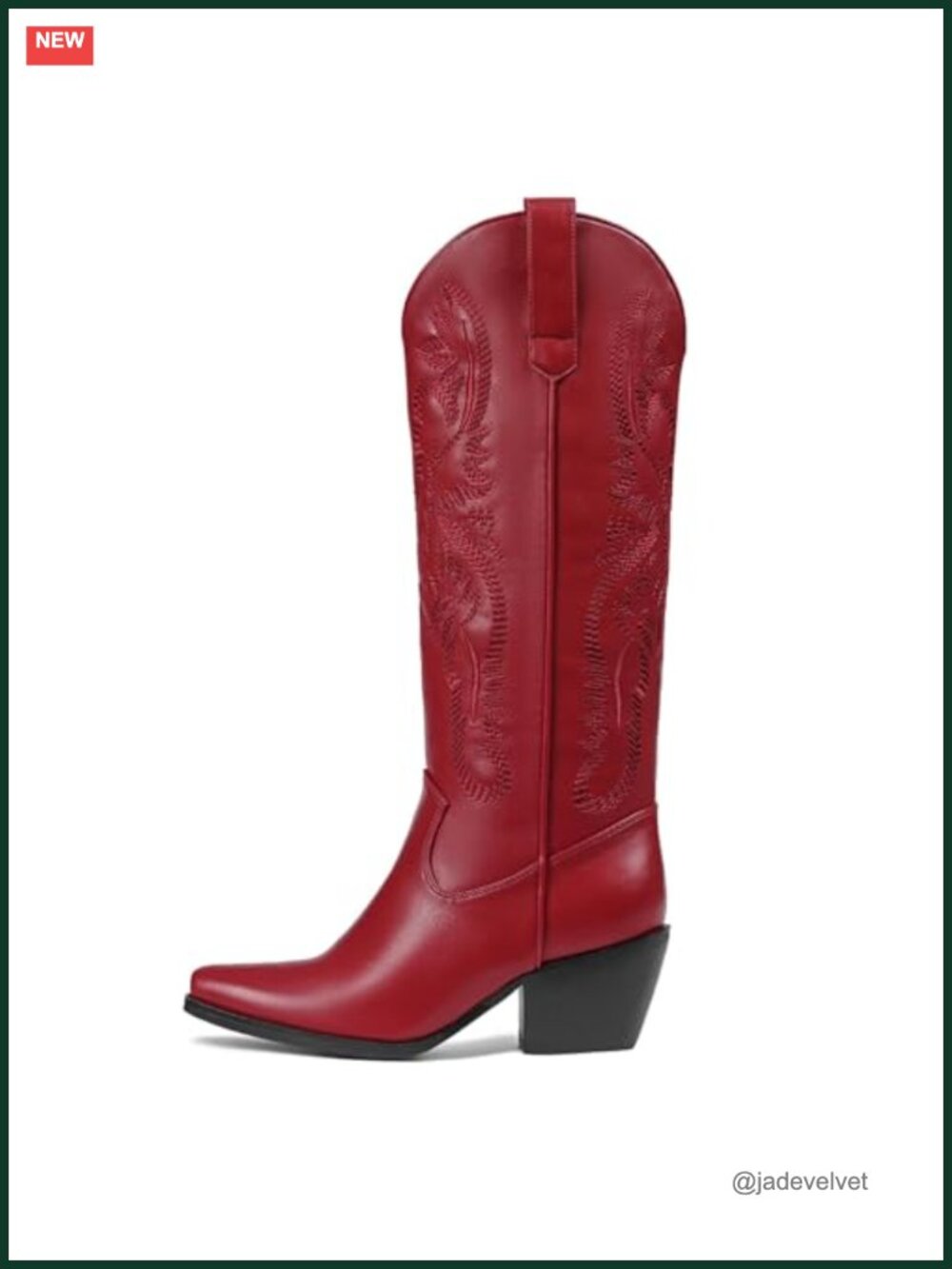 Western Cowboy Knee High Boots Chunky Block Heel Side Zip